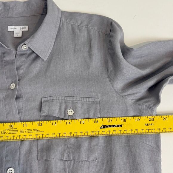 J. Jill Grey Linen Button Down Shirt S - Picture 6 of 8